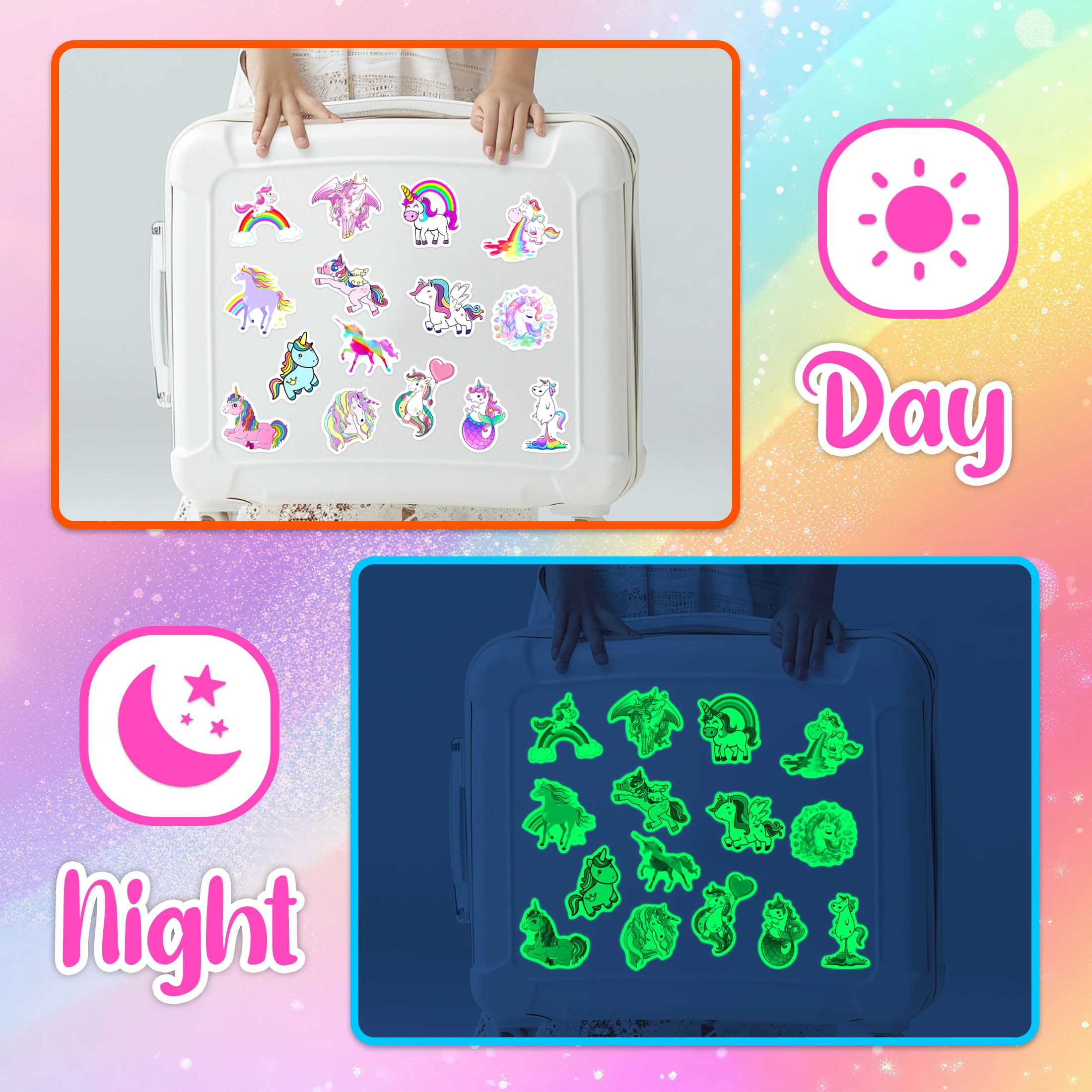 ユニコーンパターンの粘着性ビニールステッカー,防水ビニールステッカー,DIYバッグ,スケートボード,電話ケース,子供用装飾,かわいい,51個