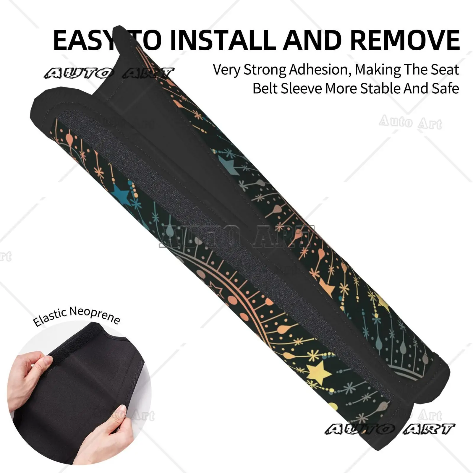 Car Seat Belt Cushion 2-piece Set Sacred Geometry Sun Shoulder Protection Comfortable Seat Belt Shoulder Strap Car Accessories