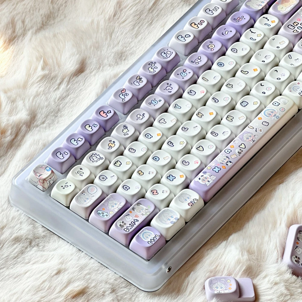 Cute Cartoon Purple Keycaps Star Theme Moa Pbt 7/6.25U Space Bar Suitable For Aula F 75 Rain 75 Layout Keycaps