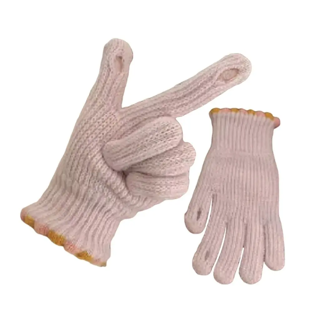 Guantes de punto con forro polar para estudiantes, guantes de ciclismo gruesos a prueba de viento, guantes de invierno sin dedos de Color sólido para ciclismo