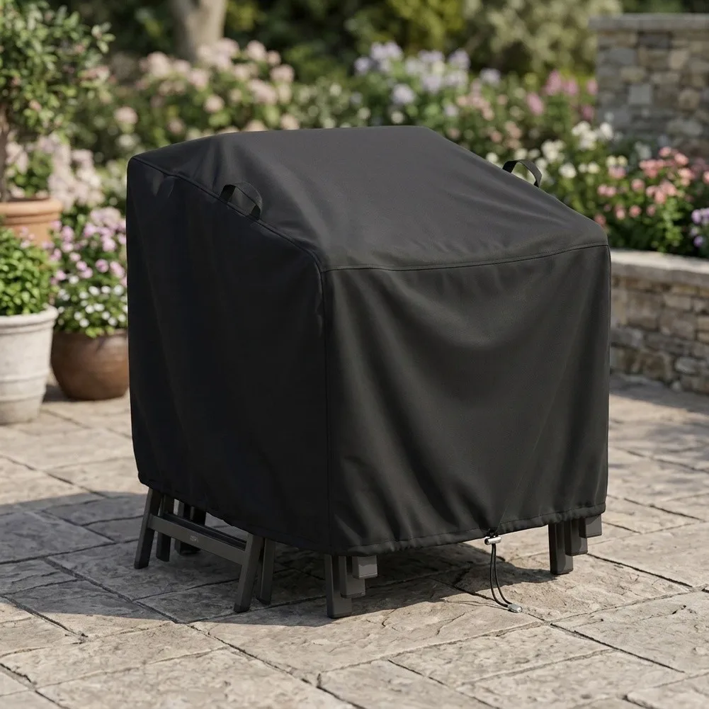 Garden Rocking Chair Cover Waterproof 210D Oxford Fabric with Bottom Drawstring and Secure Buckles for Stability