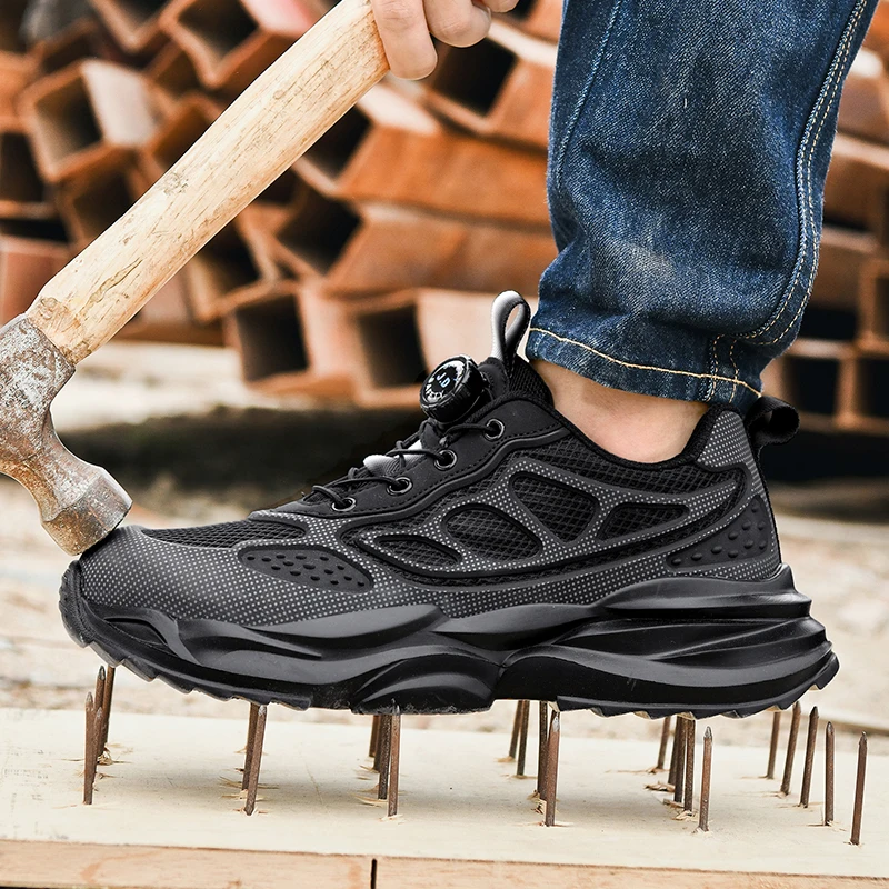 

Men Casual Shoes with Flat Bottom Straps Anti Smashing Anti Piercing Steel Toe Men Shoes