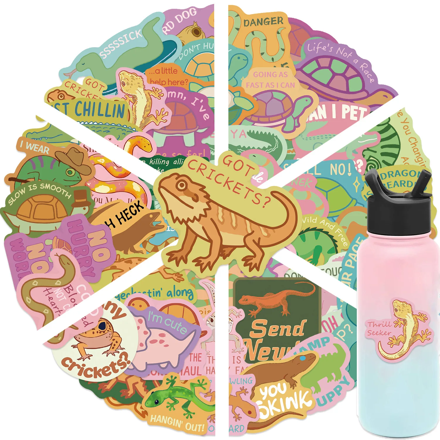 10/30/50 sheets of cute colorful edge reptile cartoon stickers DIY decorative mobile phone case water cup waterproof stickers