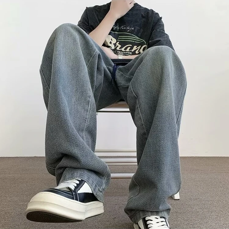 

Мужские джинсы свободного кроя в корейском стиле с ретро-принтом звезд, на шнурке, большие размеры (до 300 фунтов), весна-осень