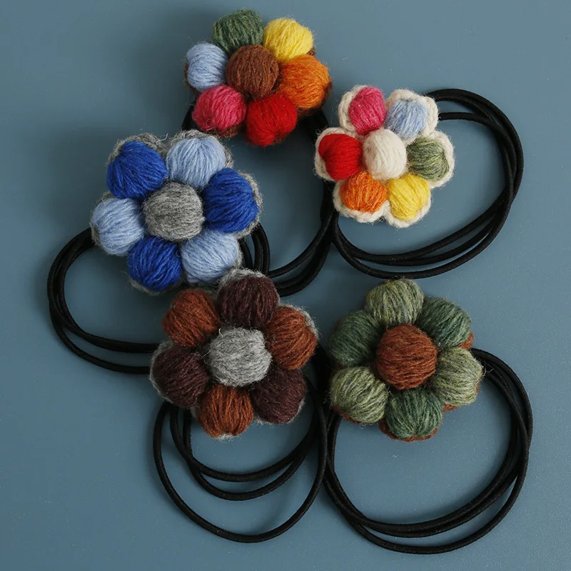

2025 Korean Style Hand-Knit Flower High-Elasticity Hair Ties Sweet Girly for Girls Cute Hair Accessories Headband