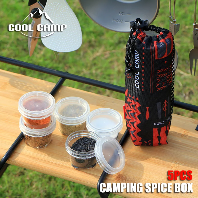 

Portable Travel Camping Spice Kit Container Bag with 5 Clear Seasoning Bottles Travel Spice Holder Condiment Container Set