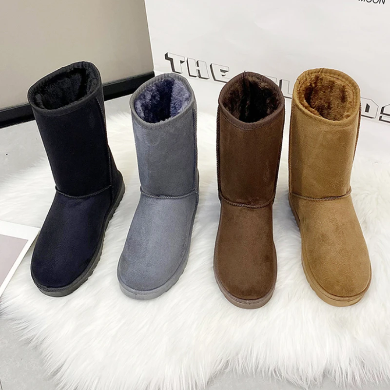 حذاء ثلج مريح للنساء ، إصبع دائري ، نعل سميك ، أحادي اللون ، مخملي ، دافئ وعصري ، كاجوال ومريح ، شتوي ، جديد #6