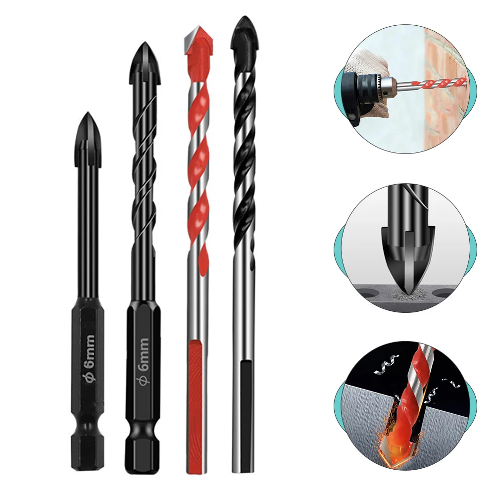 Set di punte da trapano per piastrelle da 4 pezzi Punte da perforazione a mano multiuso in lega dura Utensili elettrici per fori per trapano elettrico in ceramica di vetro