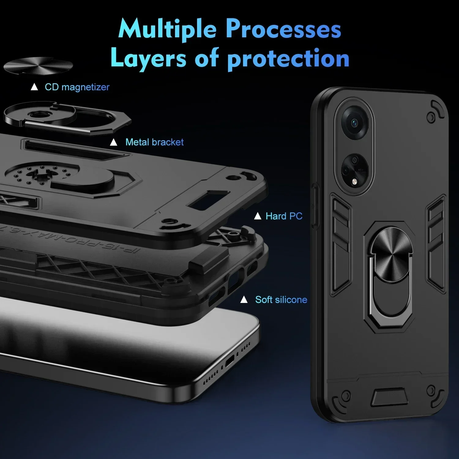 Shockproof  Armor Case for OPPO A60 A59 A79 A78 A98 A58 A18 A38 A17 A57 A77 A16 A54 A96 A97 A76 S K E 4G 5G Magnetic Stand Cover