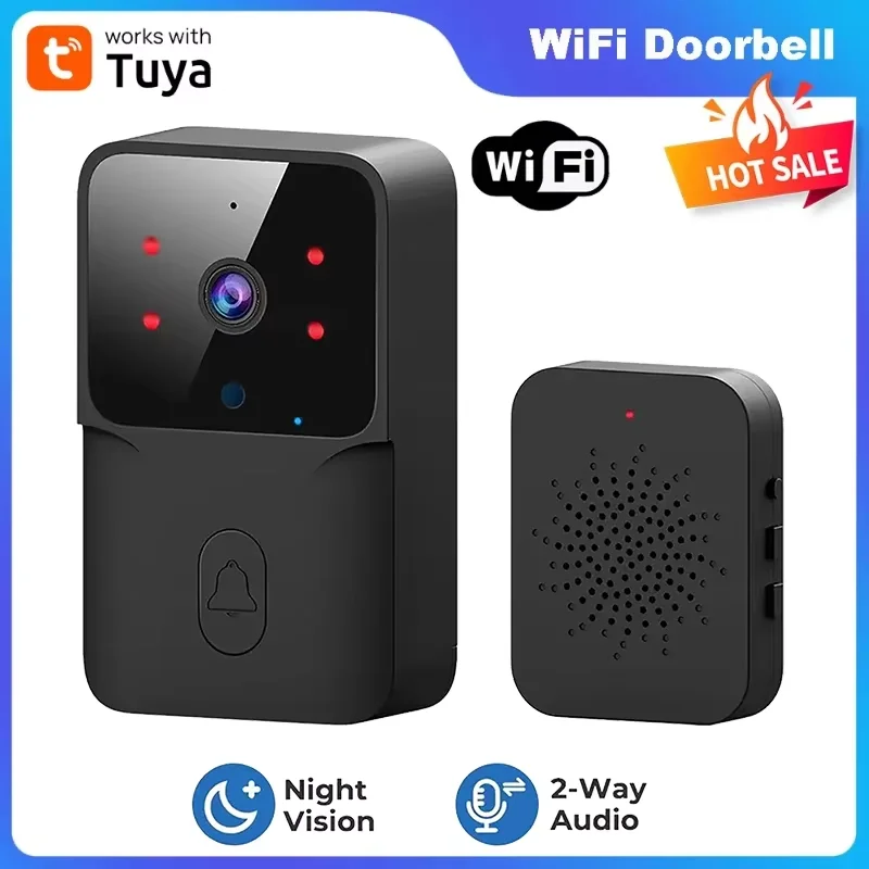 

Tuya WiFi Video Doorbell Wireless HD Camera IR Alarm Security Smart Home Door Bell WiFi Intercom for Home with Black&White Color
