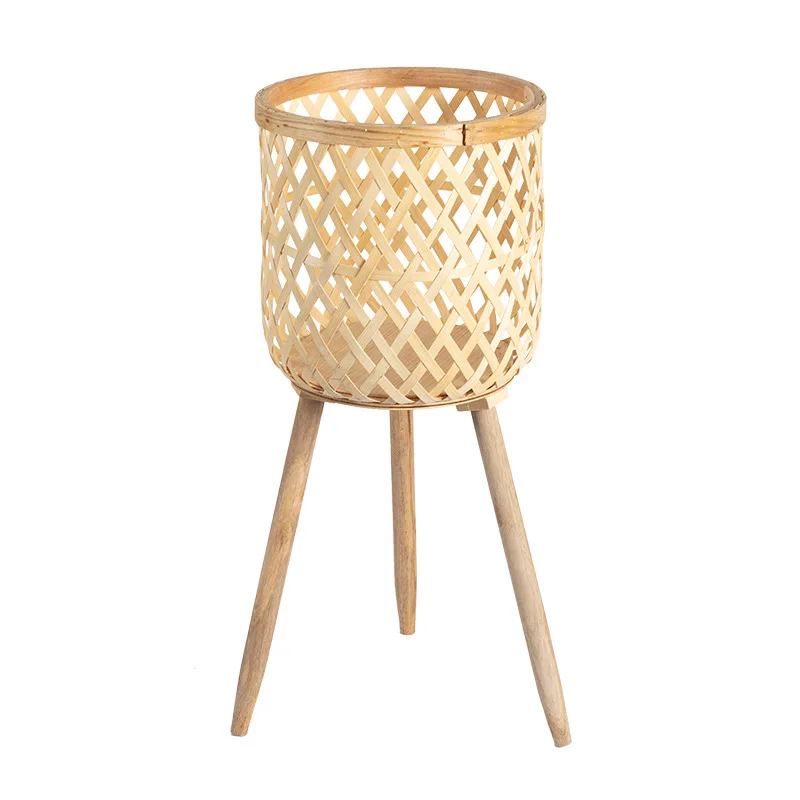 Bamboo Flowerpot Wooden Plant Bracket Wicker Rattan Plant Basket Home Decoration Balcony Living Room Functional Floor Vase