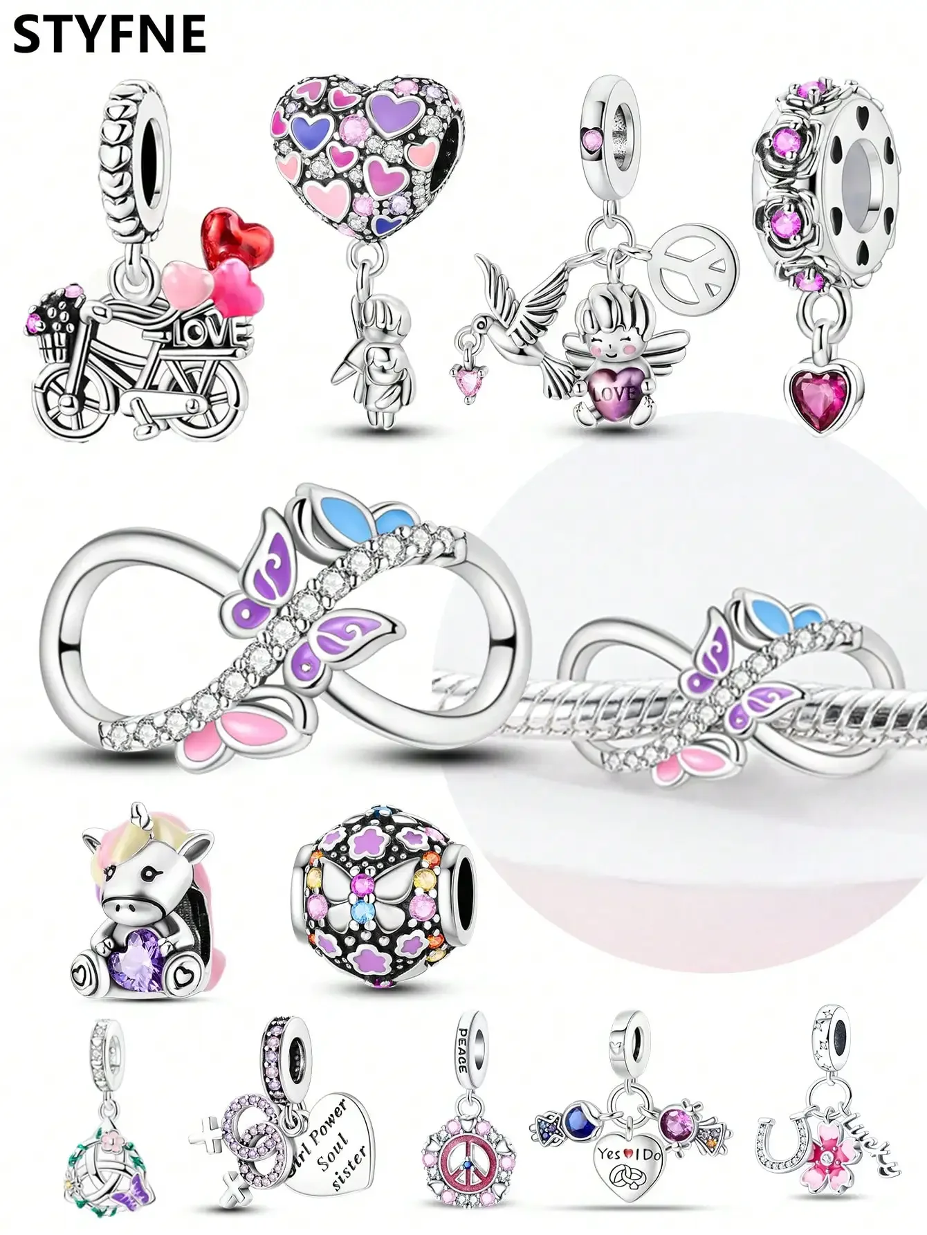 Dijes Plata Love Bike Rose Beads Charm Chapado en plata Fit Charms Plata 925 Pulsera original para fabricación de joyería DIY Charm
