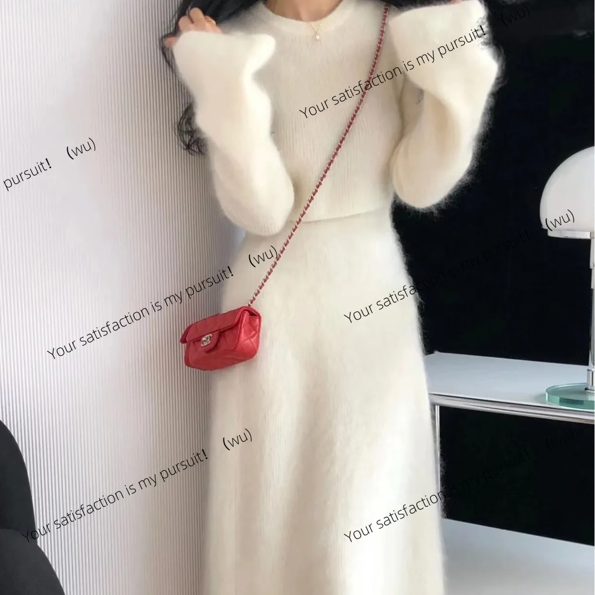 

Осенне-зимний новый модный костюм из искусственного норки, ленивый и тонкий свитер, вязаный комплект из двух предметов с высокой талией