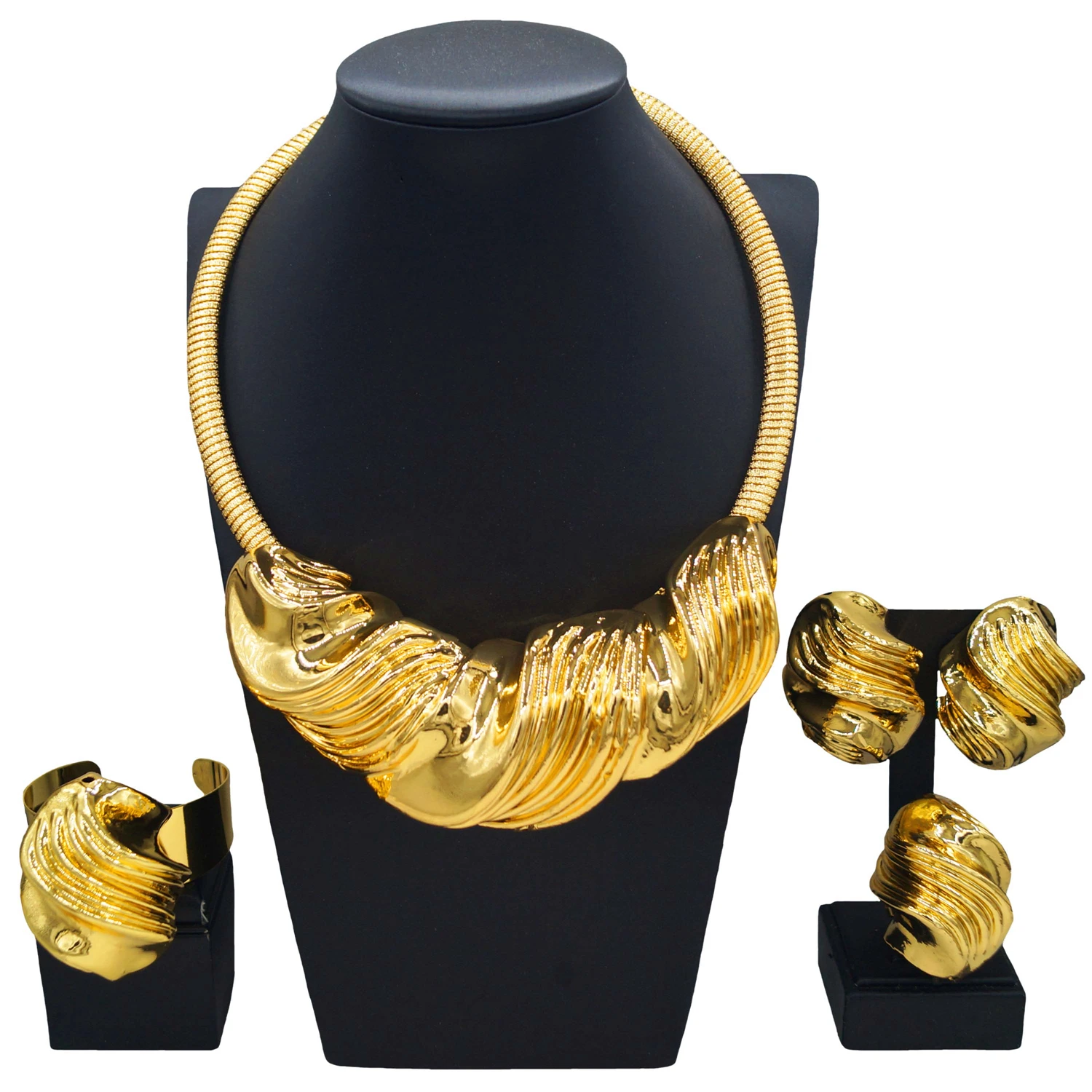 

Yulaili Hollow brass Nigerian jewelry 4-piece set of high quality exquisite texture factory straight hair ladies birthday party