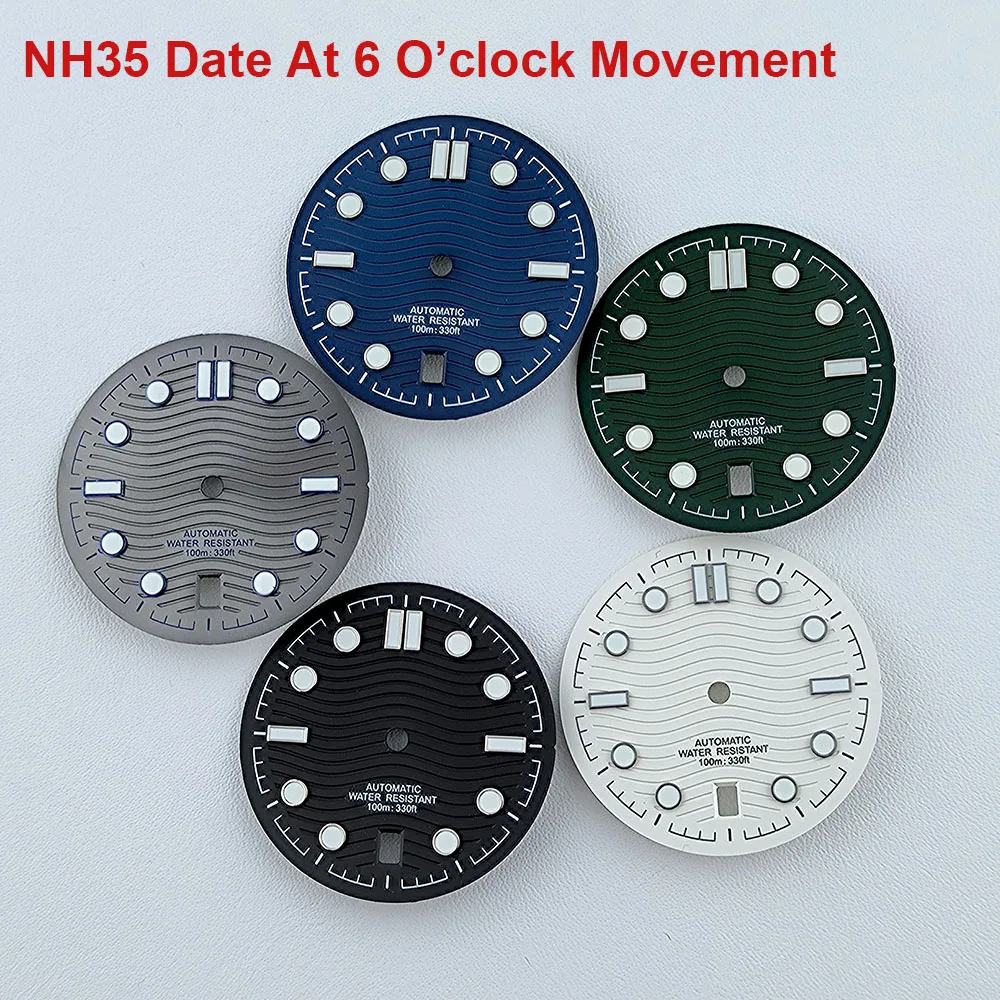 31.68mm NH35 Dial S logo Watch dial Custom logo Green Luminous dial fit NH35 date at 6 o'clock movement watch accessorie