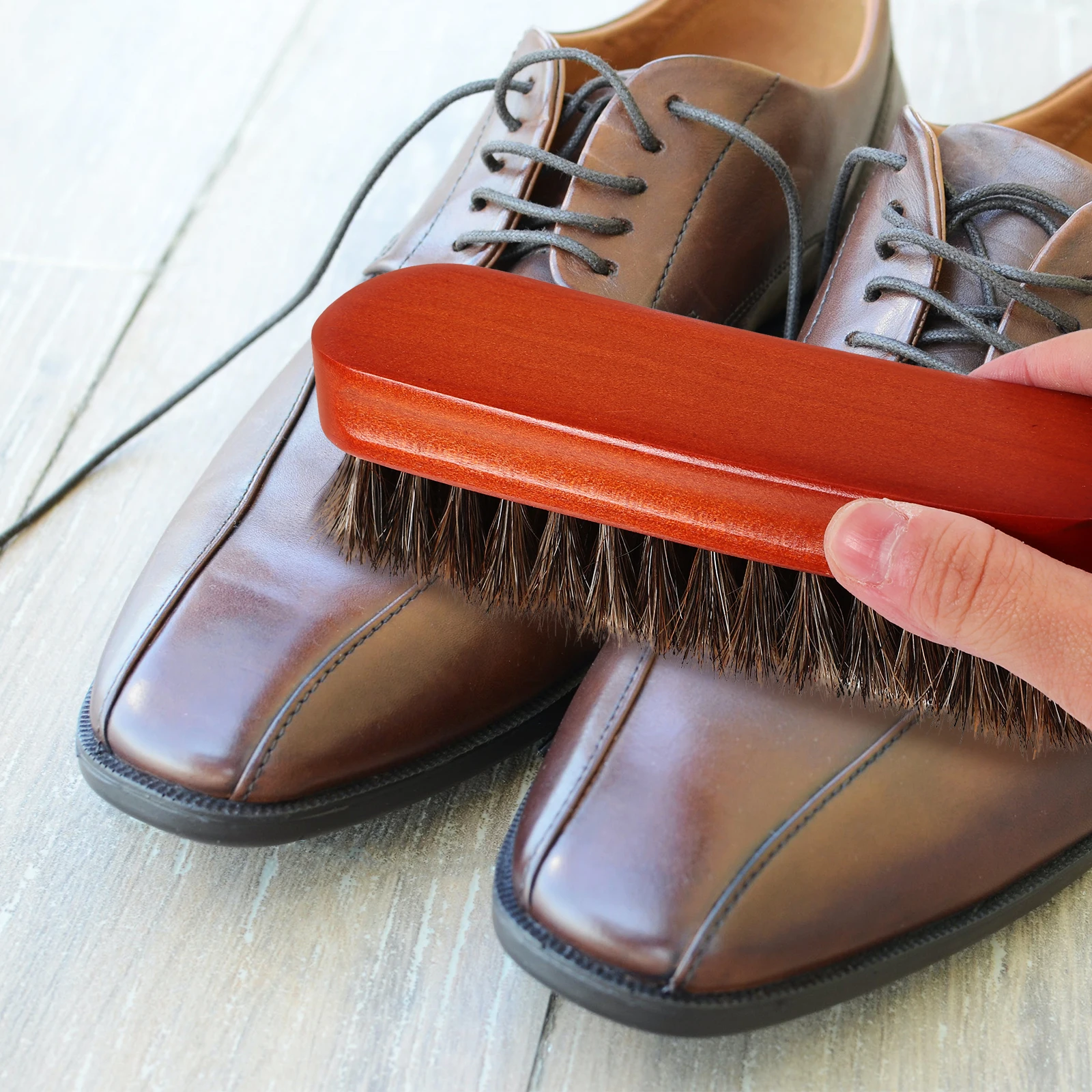 Crin de caballo de madera para pulir botas, Kit de limpieza de zapatos, cepillo de pelo de caballo, superficie que no raya, zapato pulido eficiente