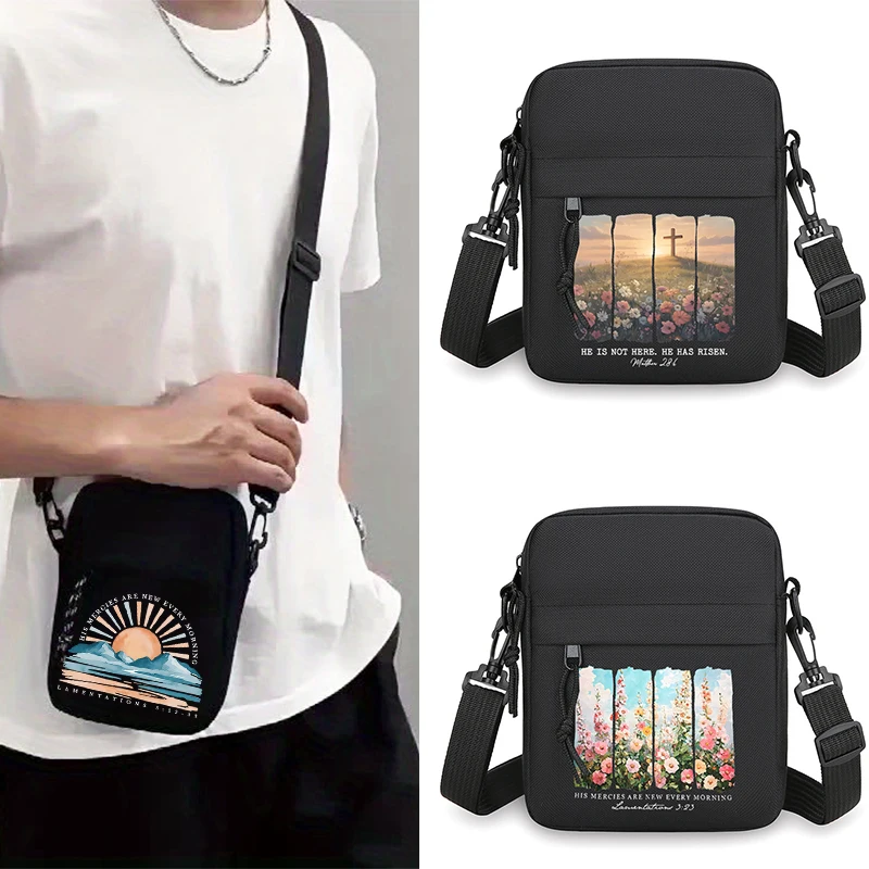 

Винтажные сумки через плечо с цветочным узором и цитатами из Библии для мужчин и женщин, модная маленькая сумка через плечо на молнии, повседневная мужская сумка для мобильного телефона