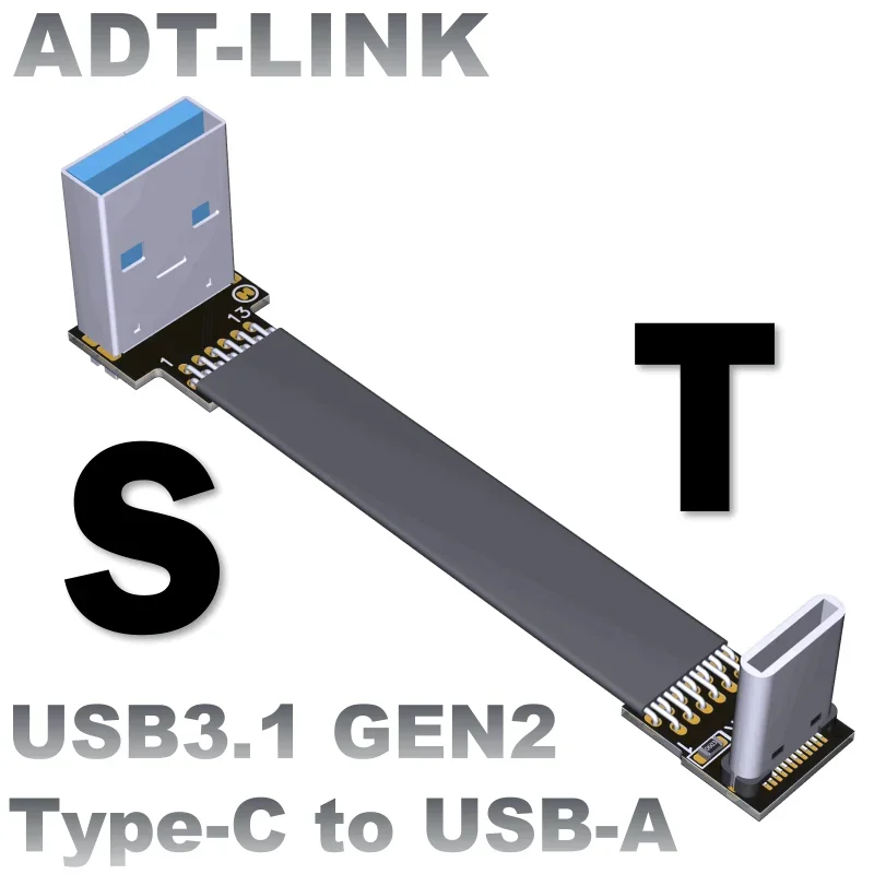 Tipo C Gen2 Riser Adapter para PC e TV, extensor masculino e feminino, cima e para baixo angular USB Data Sync e cabo de carga, USB3.1, tipo A para tipo C
