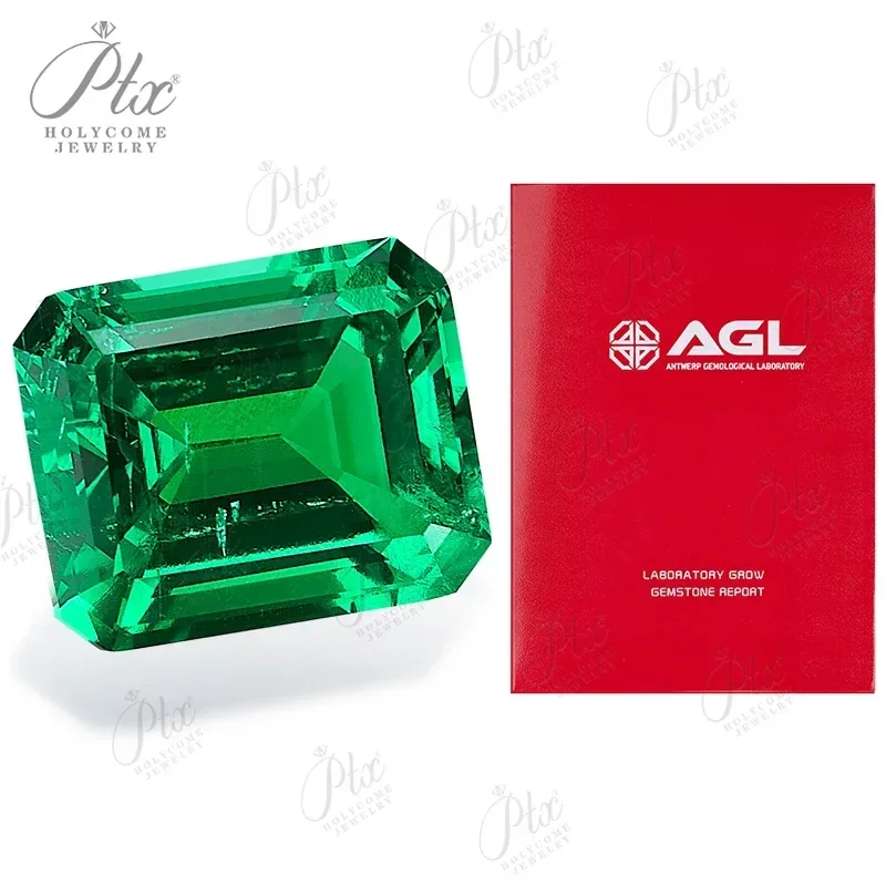 

Top Lab Grown Columbia Emeralds Hydrothermal Hand Cutting Emerald Cut With Cracks Inclusions Inside Selectable AGL Certificate