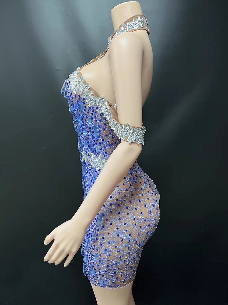 Vestido elástico colgante con cuello Sexy y diamantes de imitación de alta calidad, nueva moda 2025, ropa personalizada para mujer