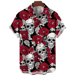 Skull Fashion Hawaiian Shirts For Men 3D Print Floral Cozy Casual Short Sleeve Beach Oversized Clothes Y2K Imported Clothing