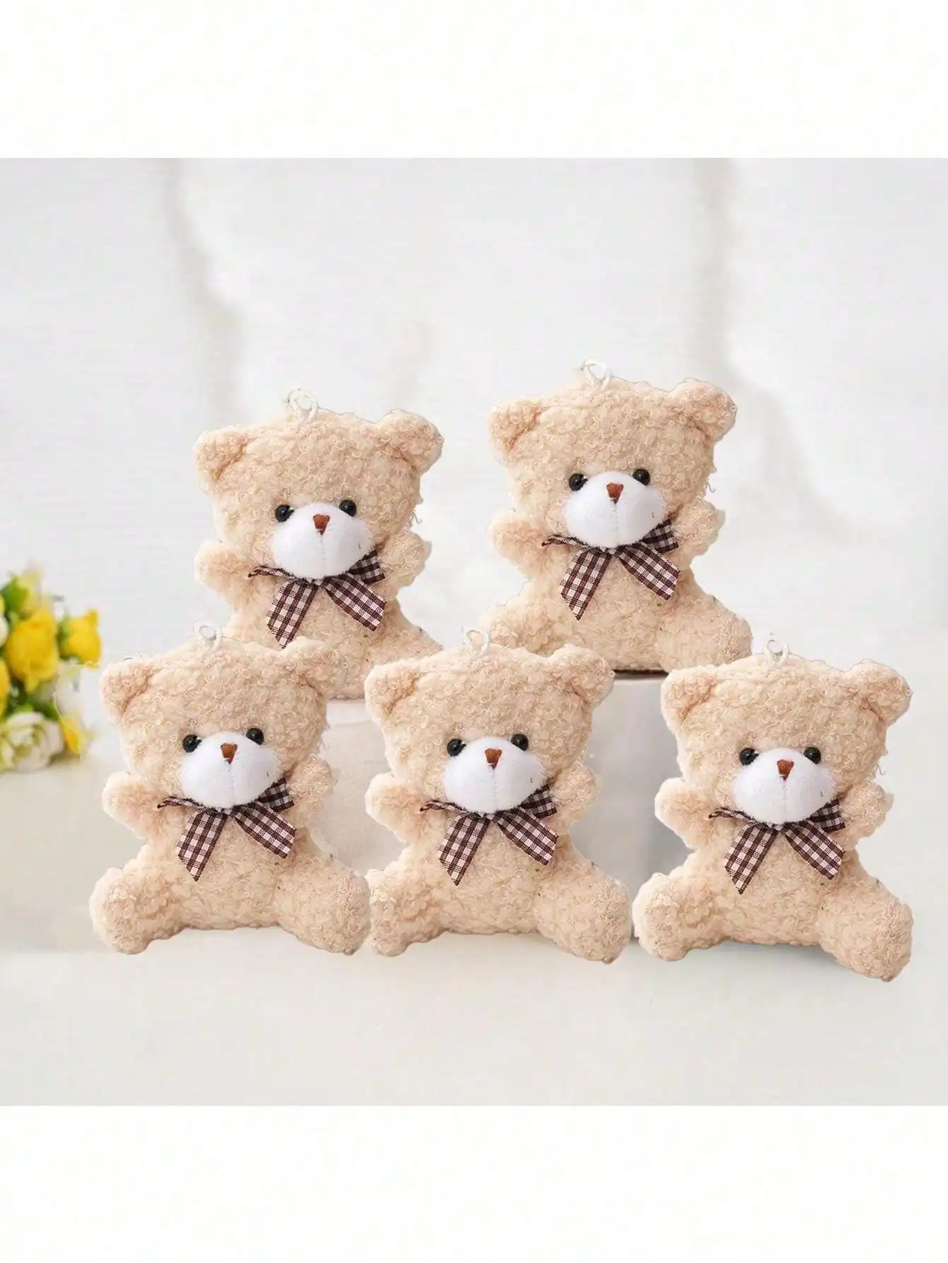 

5pcs Cartoon Bow Tie Teddy Bear Plush Keychain Bag Pendant For Adults Gift Decor