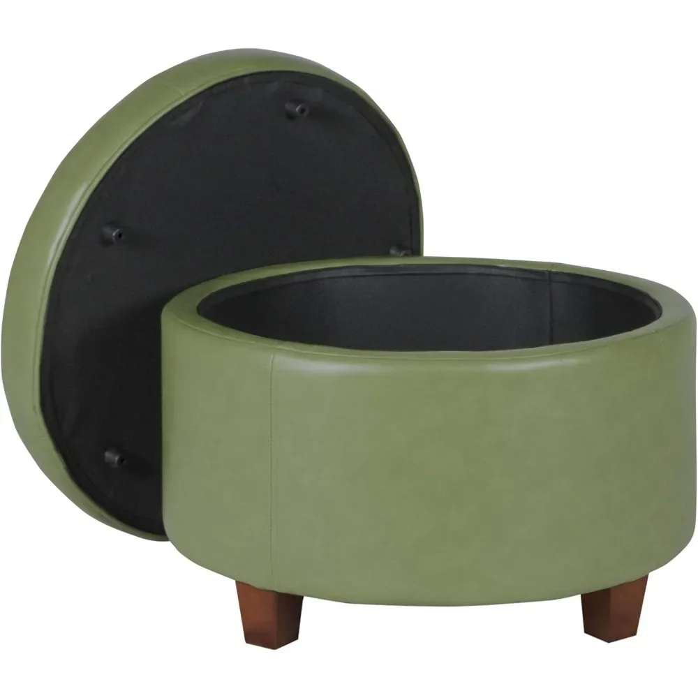 Round Leatherette Storage Footrest with Lid, 24