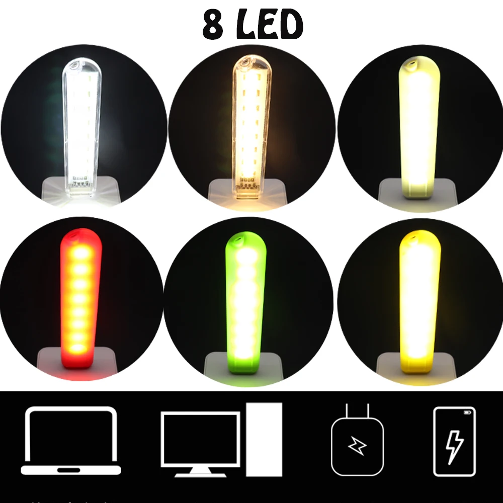 Mini USB Gadget LED light Book lights 8 LEDs 5730 SMD For PC Laptops Notebook Mobile Power Charger Reading bulb