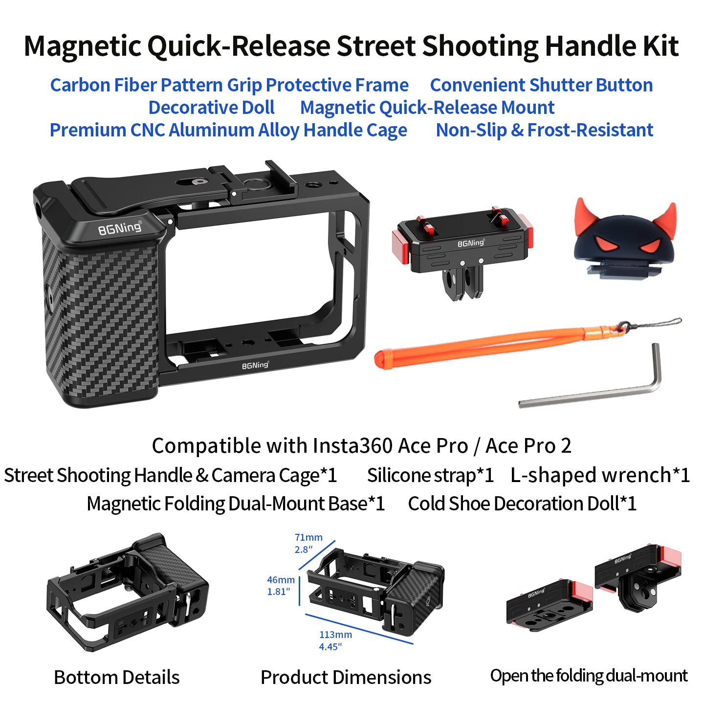Essentieller Handgriff für Insta360 Ace Pro 2 Magnetischer Schnellwechseladapter Street Vlog Fotografie Kamerakäfig Zubehör – Detail 28