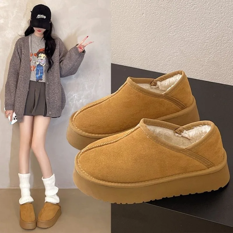 

Thick Plush Platform Snow Boots Women Winter Keep Warm Fur Cotton Shoes Woman Faux Suede Slip-On Ankle Botas Padded Shoes 41 42