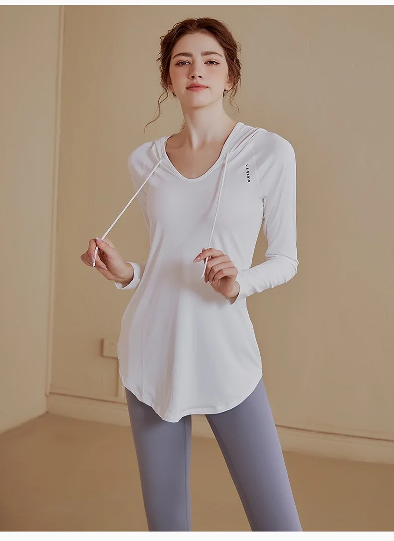 Yoga-Bekleidung Sport-Top Damen Lässiges Lockeres Oberteil, Langärmeliges Schnelltrocknendes Kapuzen-Lauf-Trainings-Fitness-Jacke – Detail 2