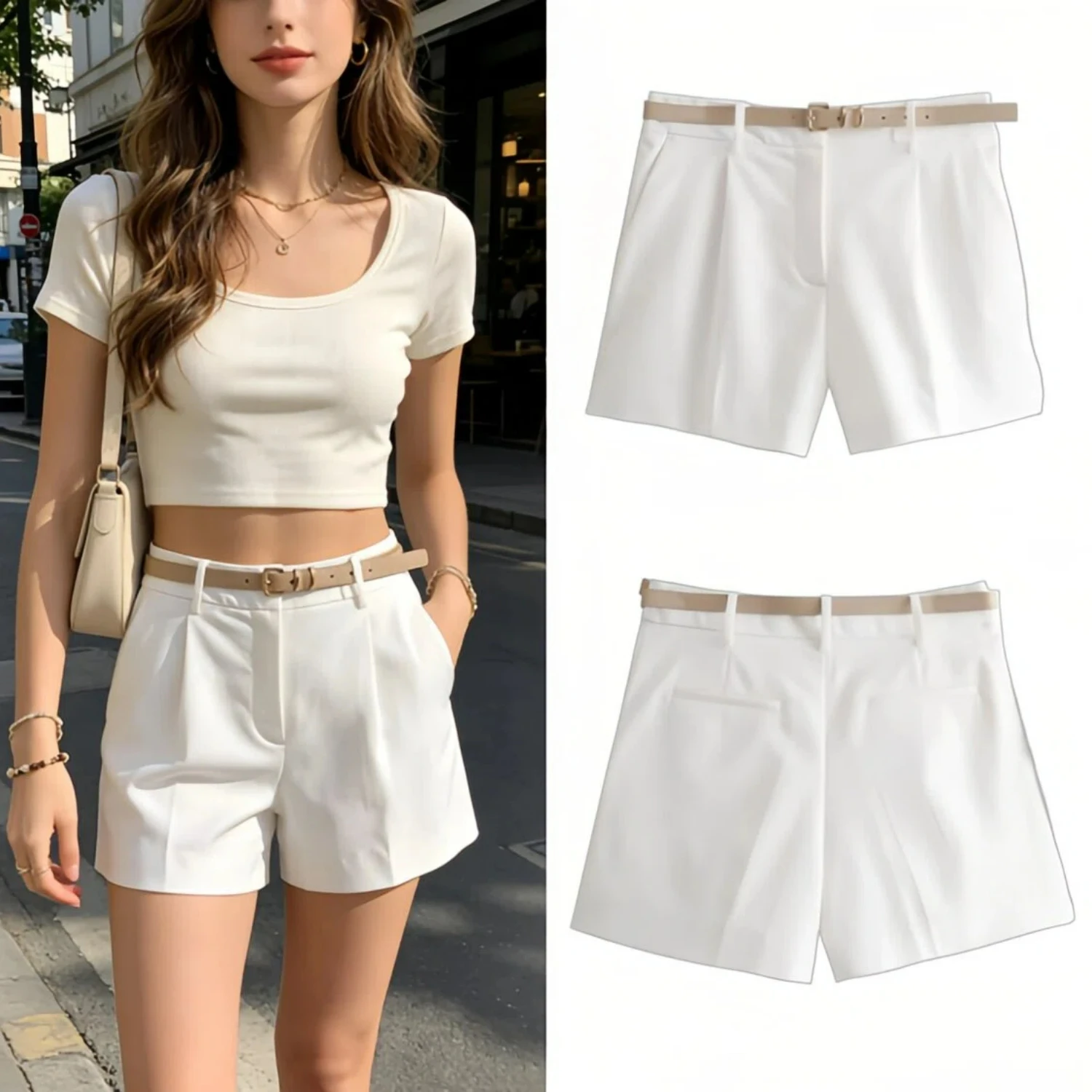 Shorts Rectos Holgados de Verano para Mujer 2026, Shorts de Cintura Alta con Cierre y Cinturón, Estilo Casual para Oficina, Moda Coreana