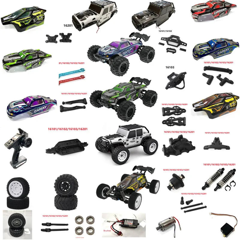 

16101 16102 16103 16201 Off Road 4WD RC Car Spare Parts Chassis/Bearing/USB/Cover/Receiver/Motor/Swing Arm/Wheel/ESC And So on