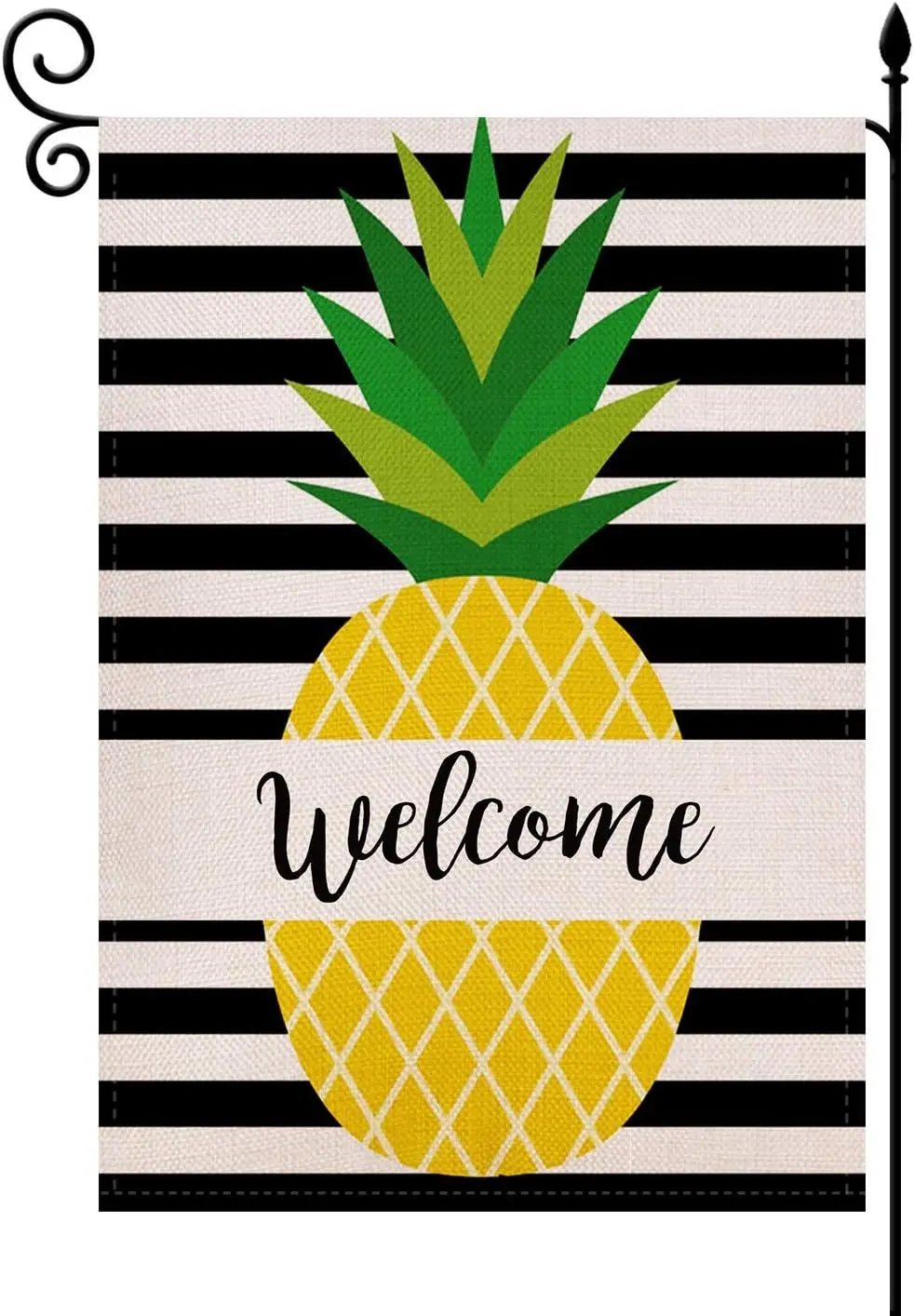 Hello Summer Welcome Pineapple Stripes Garden Flag Vertical Outdoor Patio Farmhouse Seasonal Holiday Burlap Double Sided 12. zzo