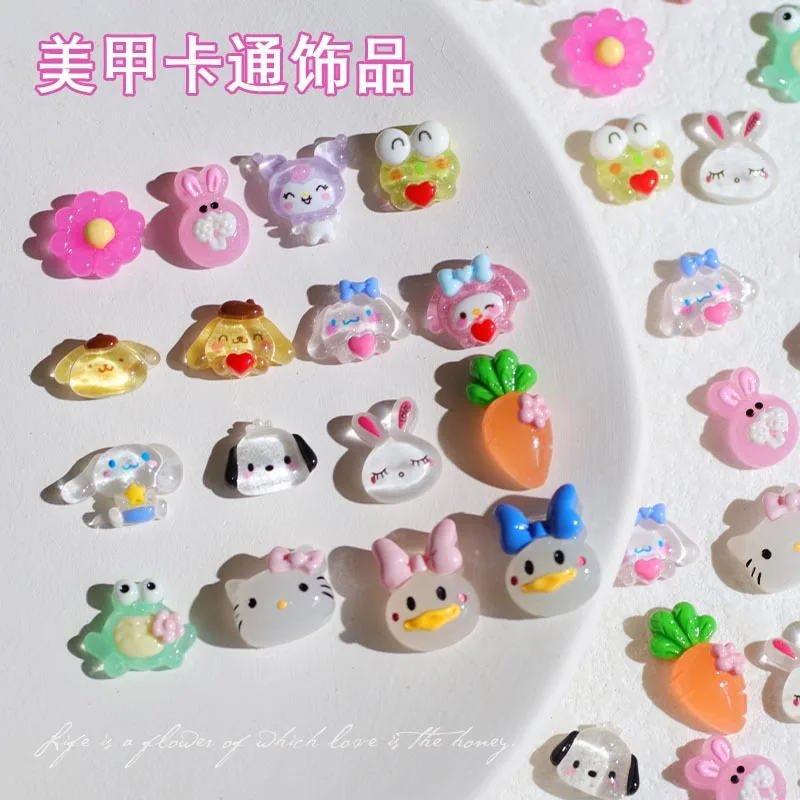 

20Pcs Kawaii Sanrios Nail Charms Cartoon Dog Duck Flower Series Flatback Resin Miniatures DIY Phone Shell Patch