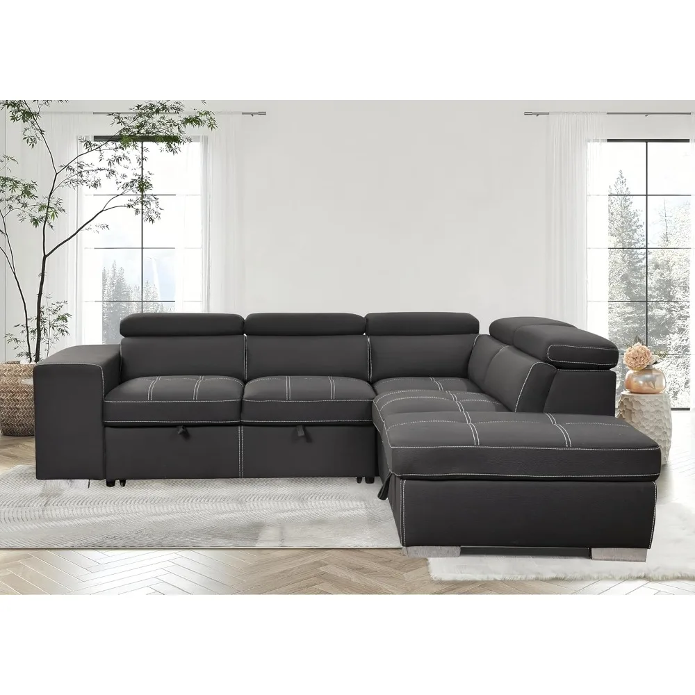 Microfiber Sectional Sleeper Sofa Couch Pull Out Bed with Right Facing Chaise, 5 Seats L Shaped Sectional Sofa Couch