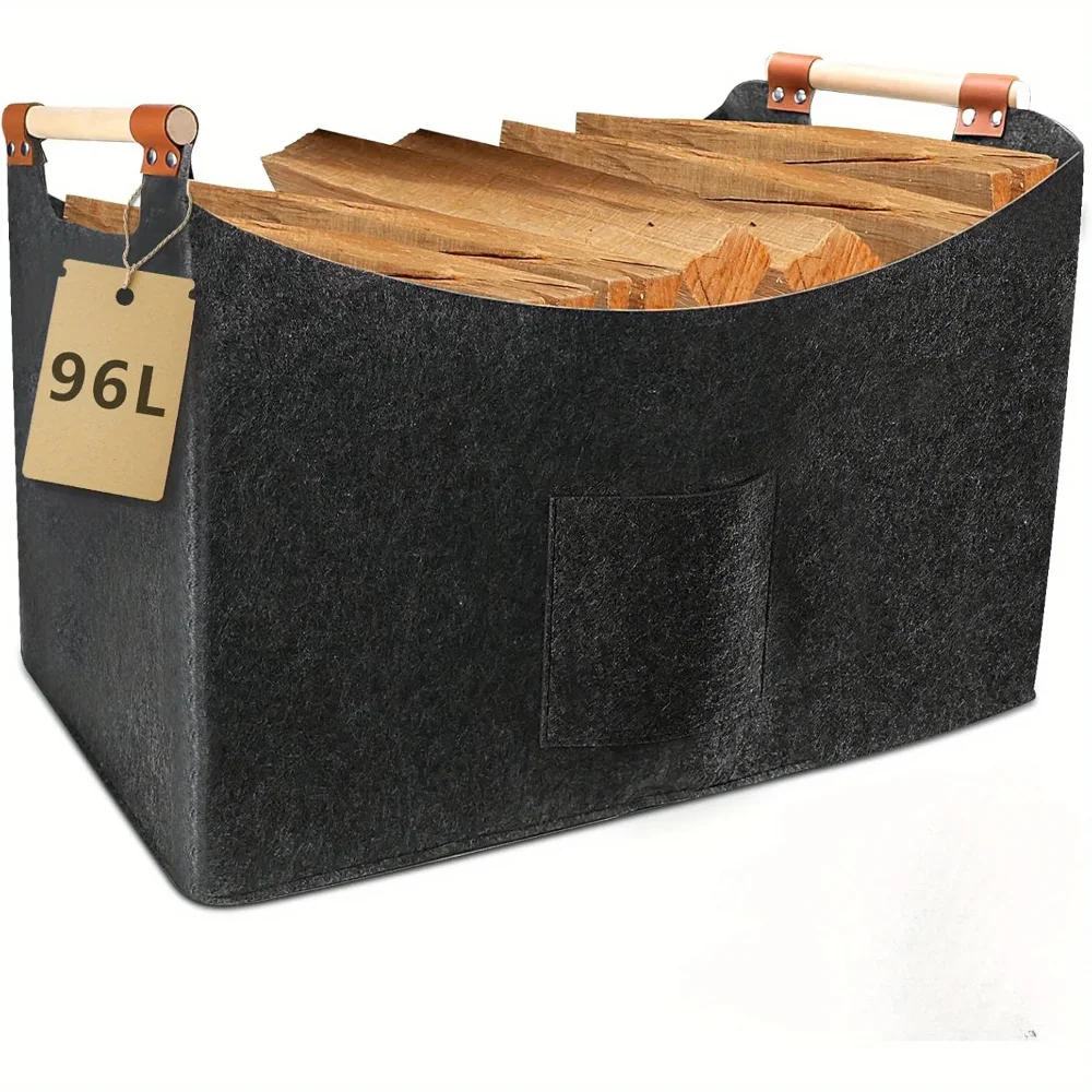 

Larae XXL Firewood Basket-Collapsible frewood storage box with thickened wooden handle,firewood transporter.ireplace accessory