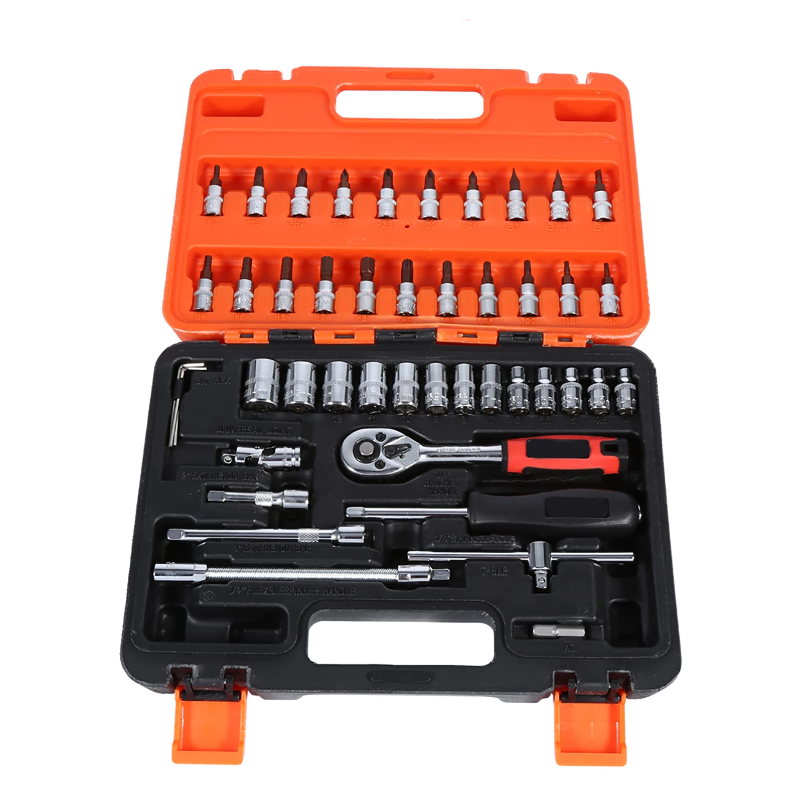 46pcs Socket Spanner Wrench Set 1/4" Drive Metric Extension Bar with Box High quality auto repair tool socket combination