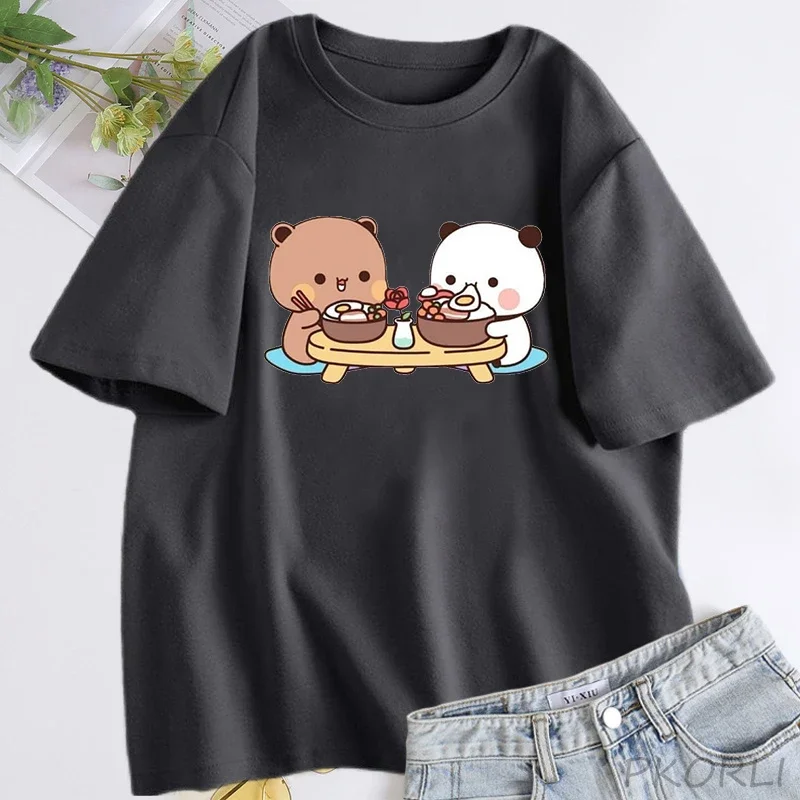 Bubu and Dudu Tshirt Lovely Couple Cute Bear T Shirt Cotton O Neck Summer Short Sleeve Tee Shirt Woemns Clothing Harajuku Kawaii