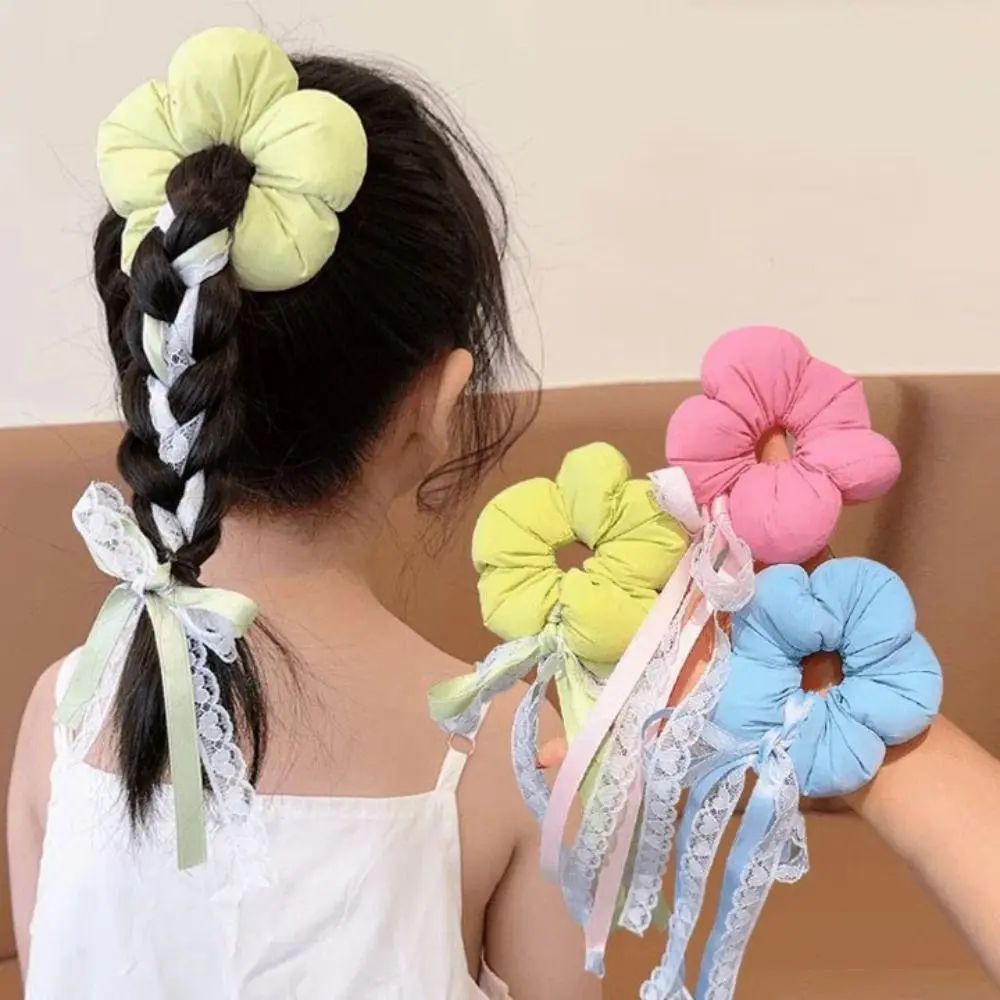 

Exaggerated Children's Flower Scrunchies Ribbon Cotton Filled Large Hair Scrunchies Ponytail Holder Cloth Elastic Hair Rope