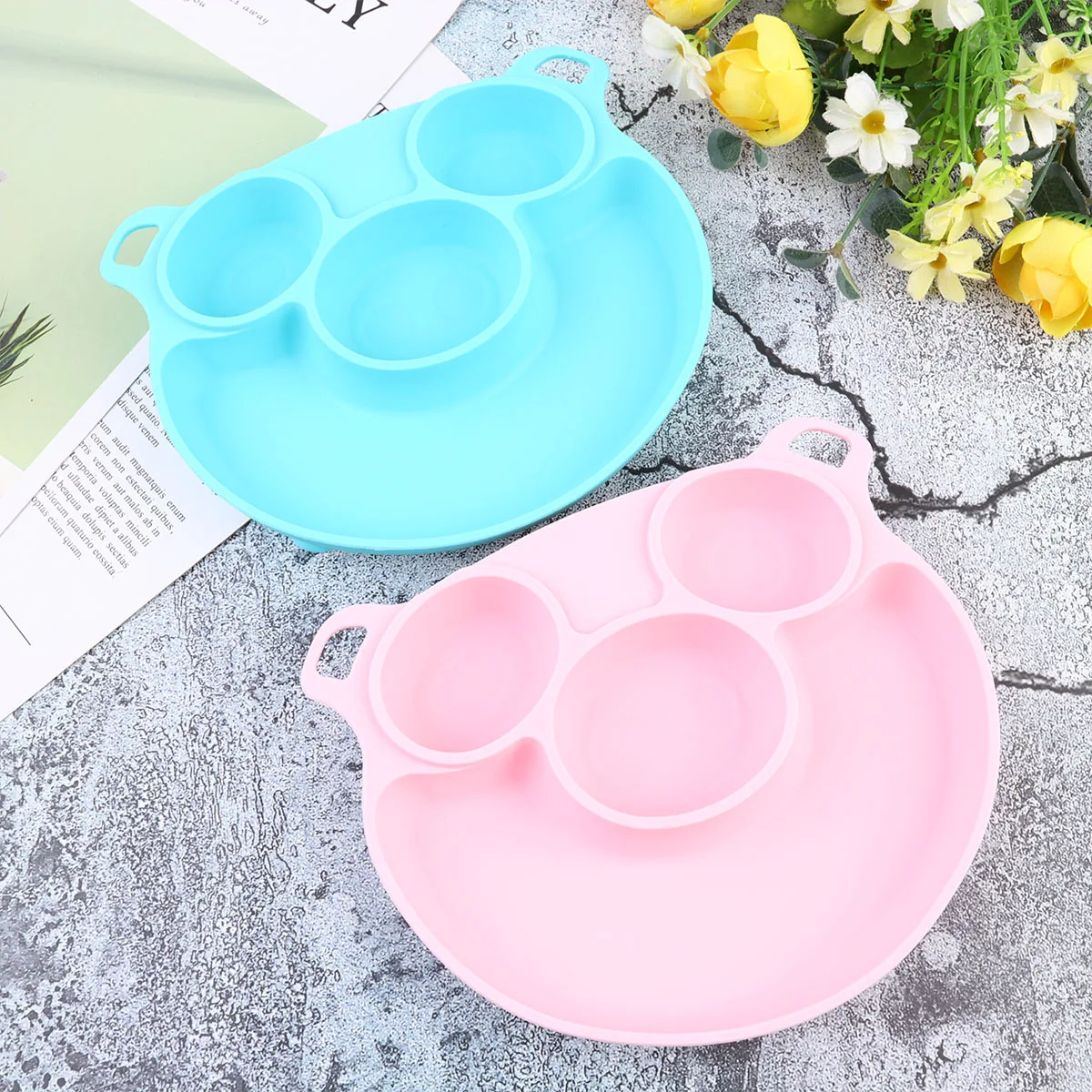 

Baby Plate Pig Silicone Anti-Scald Anti-Fall Plate Grid Baby Dishes Baby Feeding Bowl for Home (Pink)