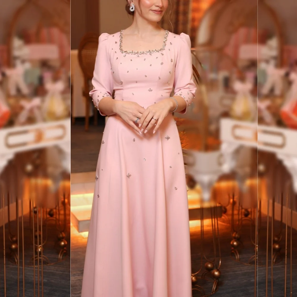 Customized High Quality Square Neck Long Sleeves A-line Long Dresses Glitter Wedding Party Dress Bespoke Occasion Formal Evening
