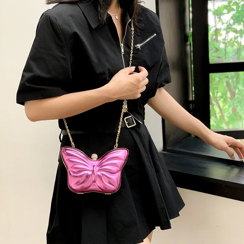 Ladies Bags on Sale 2023 Fashion New  Design Butterfly Solid PU Leather Chains Summer Mini Decoration Versatile Shoulder Bag