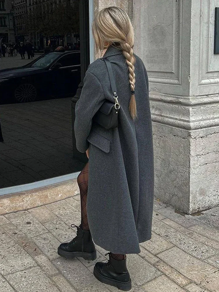 Mode Frauen Winter Mäntel Casual Lose Revers Zweireiher Lange Jacke Herbst Winter Elegante Warme Straße Outer 2025, Neue