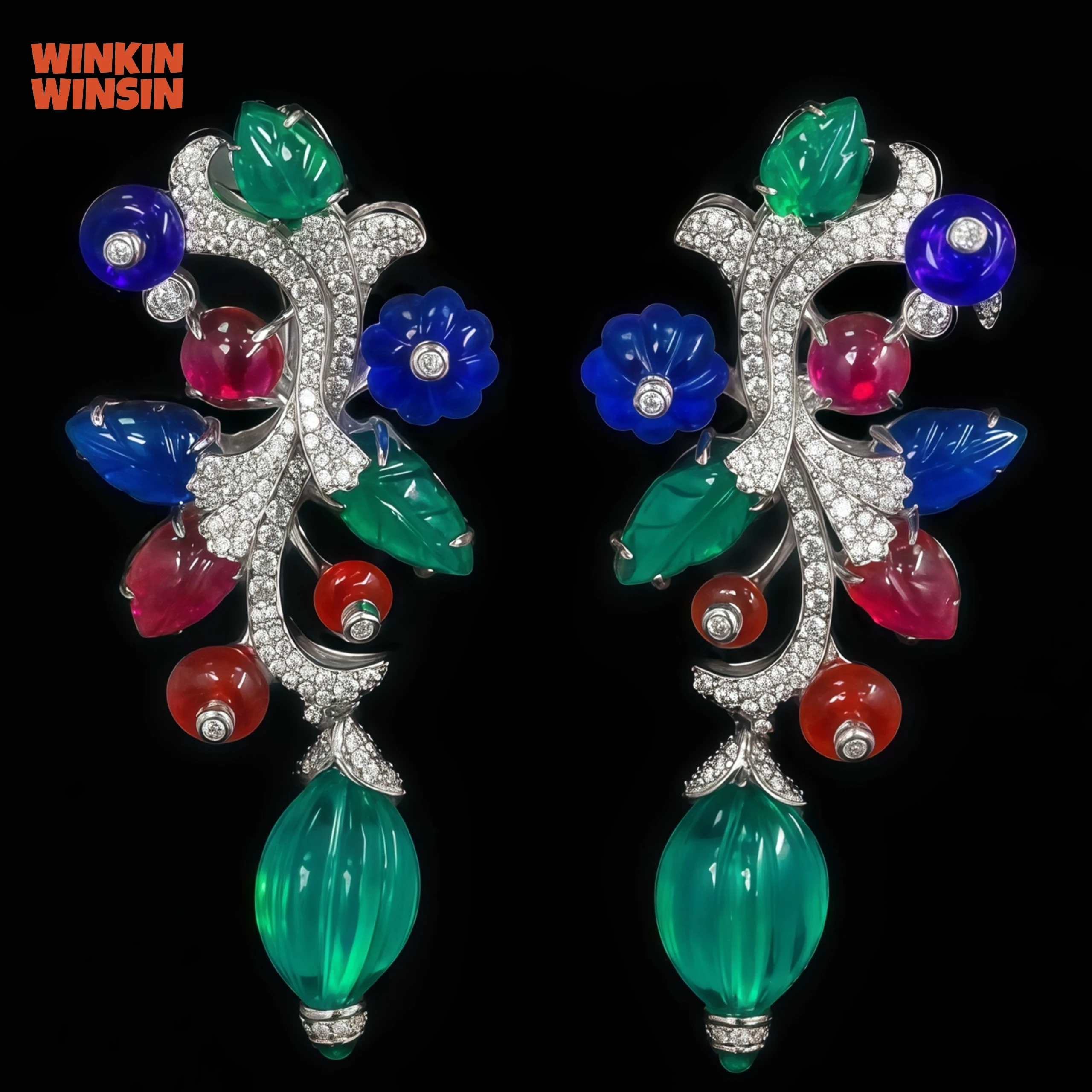 

WINKIN WINSIN Brand Tutti Frutti High Carbon Diamond S 925 Silver Earrings Fruit Sachet Fashion Women Flower Earrings Jewelry