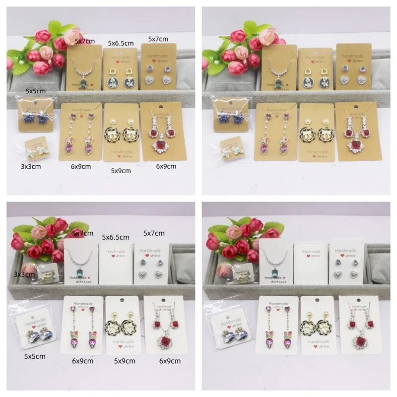 50pcs White/Kraft Paper Handmade Series Multi Size Cards, Earrings, Necklaces, Jewelry Cards