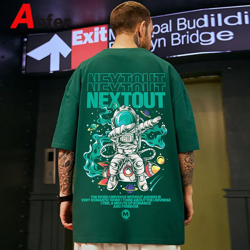 Abfer American Hip Hop Hight Street Astronaut Printed Graphic T Shirts Half Sleeved Oversized T Shirt  Men Couple Tops Tee Shirt