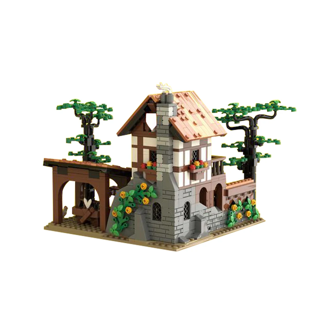 MOC Mittelalterliche Burg Architektur Lion Knightss Bogenschießen Reichweite Baustein set Schlachten Schloss Modell Ziegel Spielzeug Für Kinder Geschenk