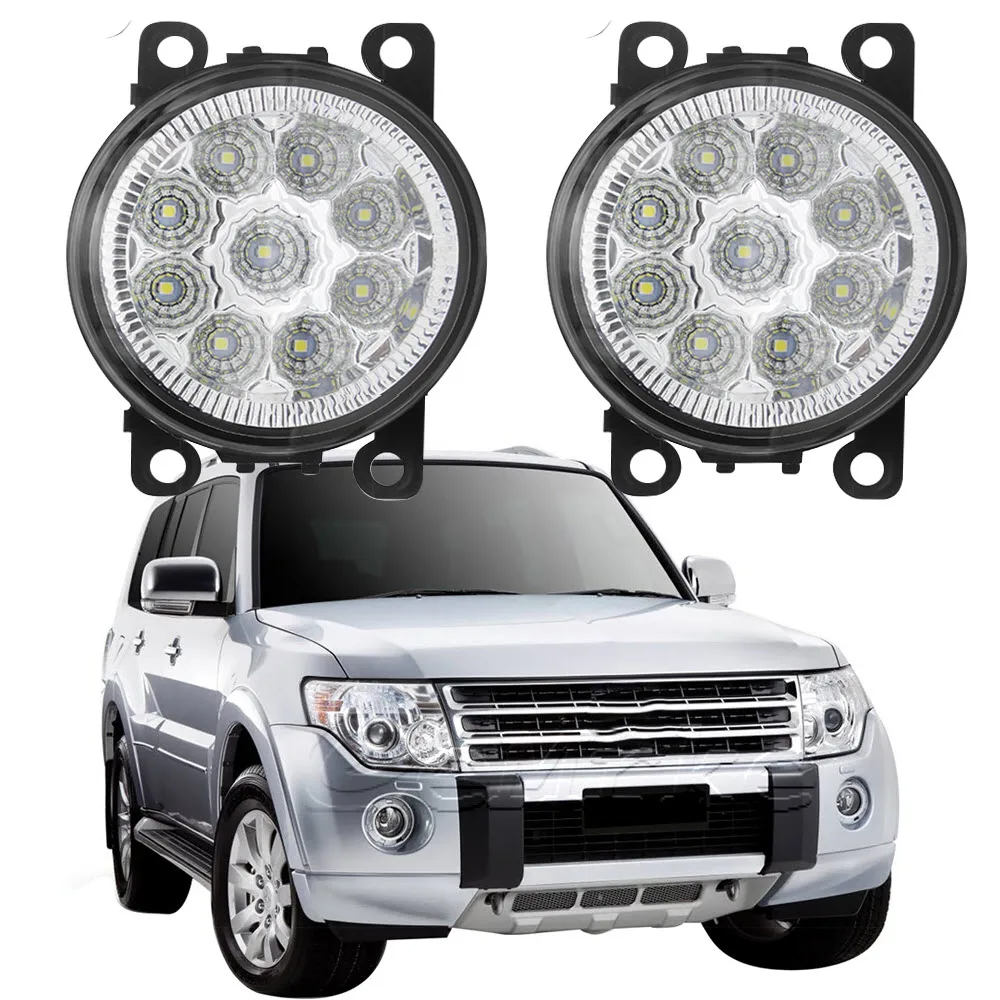 Pair For Mitsubishi Pajero Montero Shogun V8_W 2006~2014 9 LED Car Fog Lights Assembly H11 H8 12V Halogen Daytime Running Light