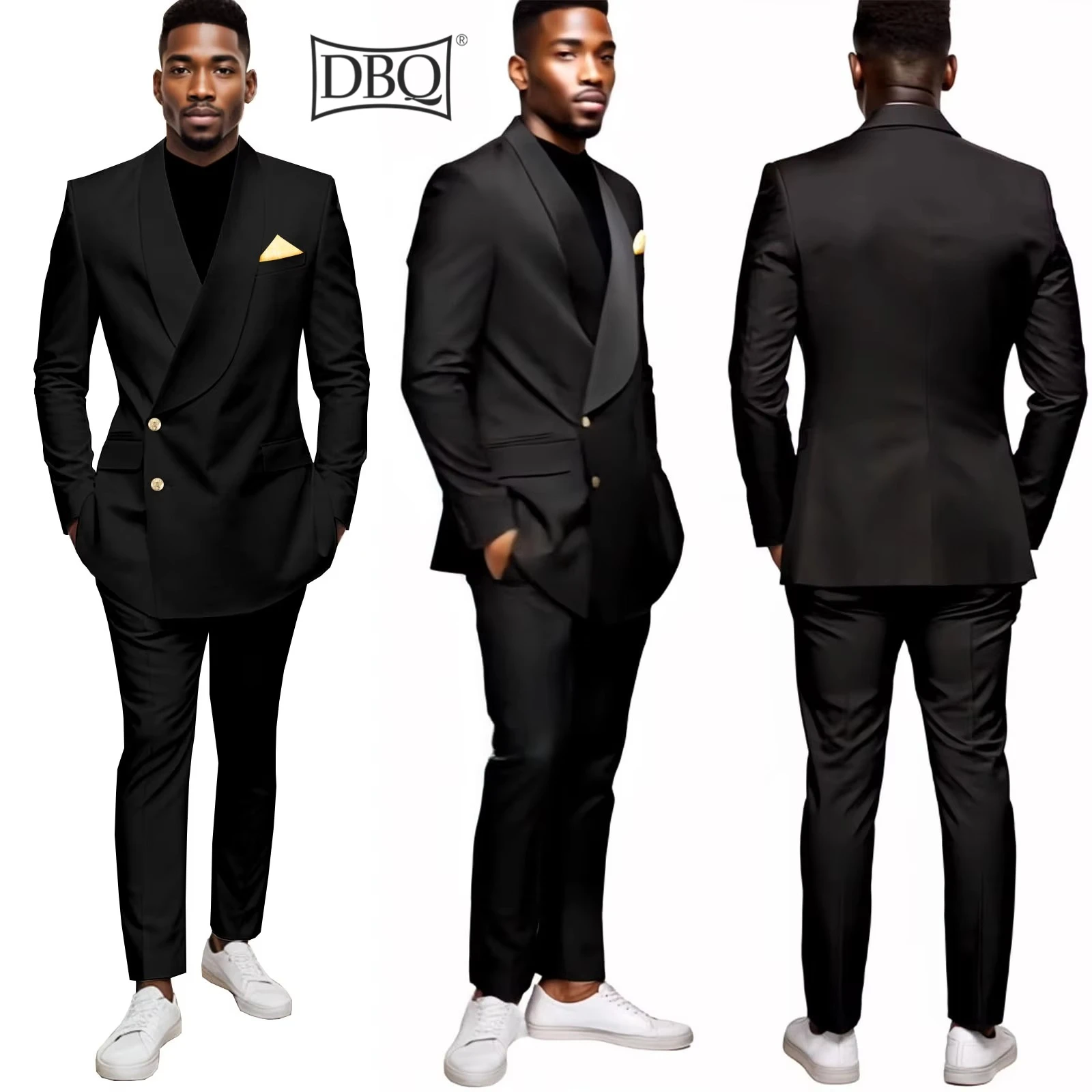 

DBQ Men's Slim Fit 2-Piece Suit Single Breasted Blazer Dress for Business Wedding Party African Style